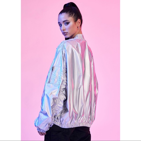 NWT Current Mood SPACED HOLOGRAPHIC BOMBER JACKET - Picture 3 of 3